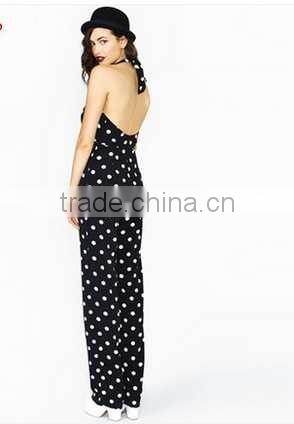 European fashion halter neck backless dot print women jumpsuites