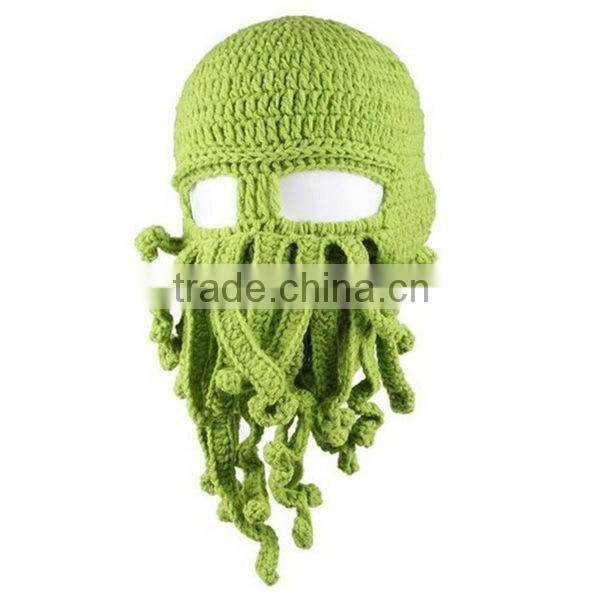 2014 Handmade Knitted Crochet Beard Hat Bicycle Mask Cap Octopus Cool Black SP055