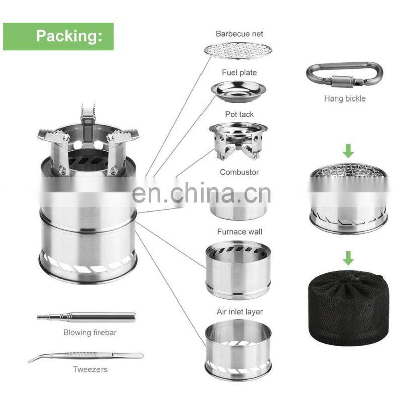 Portable Wooden Stove Wood Carburettor Folding and Windproof Stainless Steel for Camping, BBQ, Picnic, Outdoor Backpacking