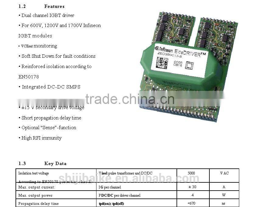2ED300C17-S Dual IGBT Driver Board and High Power IGBT Modules