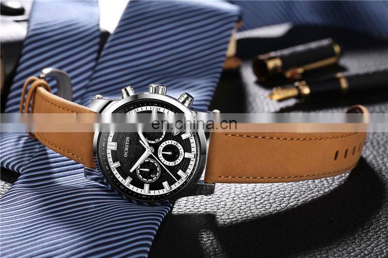 OCHSTIN GQ6111 Chronograph Quartz Men Watch Military Sport Leather Wristwatch Relogio Masculino