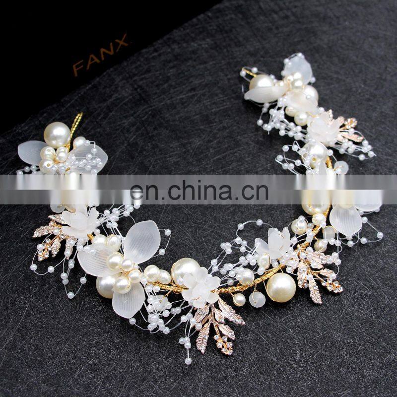 Fashion Pearl Flower Headband Bridal Wedding Crown Hair Accessories Hair Band Tiara Crystal Headpiece Hair Jewelry
