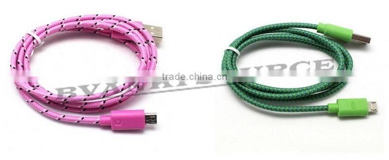 1m 2m 3m Braided Micro USB cable Data transfer and power charge For Android