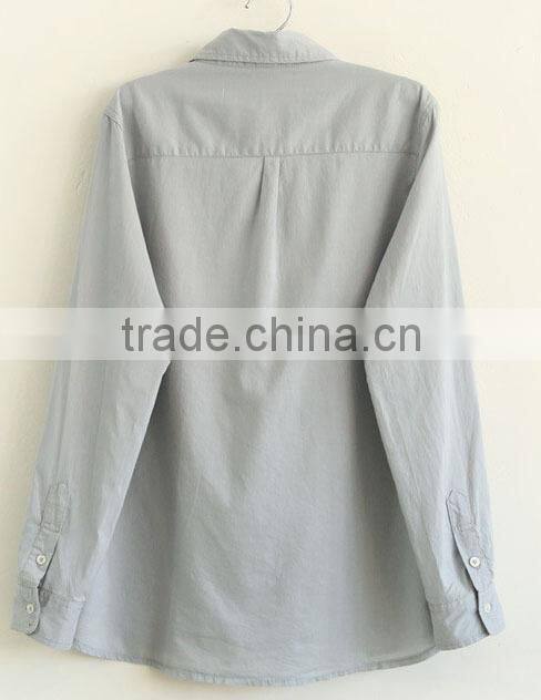 ladies cotton simple top shirt nude color long sleeve blouse
