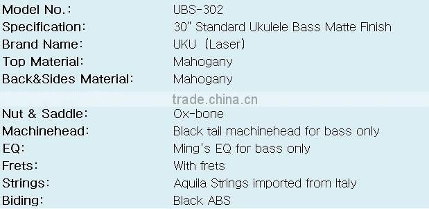 UBS-302 Made in China wholesale electric wooden fretless resonator bass guitar ukulele with bag