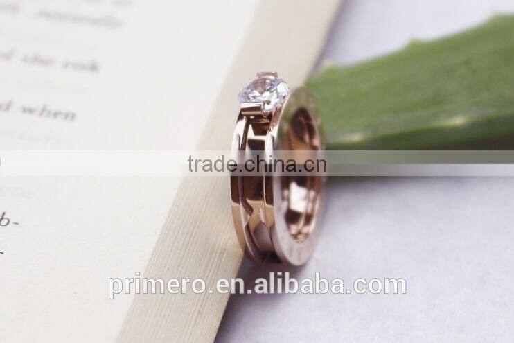 Classic Single Rhinestone Big Stone Titanium Steel Bulgarian Combo Carat Designs Rose Gold Ring Jewelry Accessories