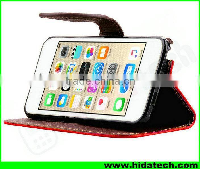 Wholesale Leaf Magnetic Buckle Leather Flip Cover Case for Apple iPhone with Strap