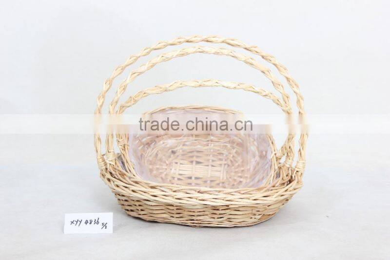 4pcs Big Natural Color Oval Eco-friendly Flower Basket in Wickers with Lining and Handle