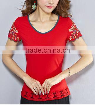 Summer wear new national style embroidery women's short sleeve of women tshirts