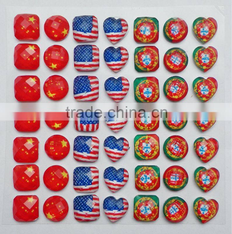 National Flag 12mm Acrylic Stone Sticker 49pcs/card for Scrapbooking or Jewerly Making