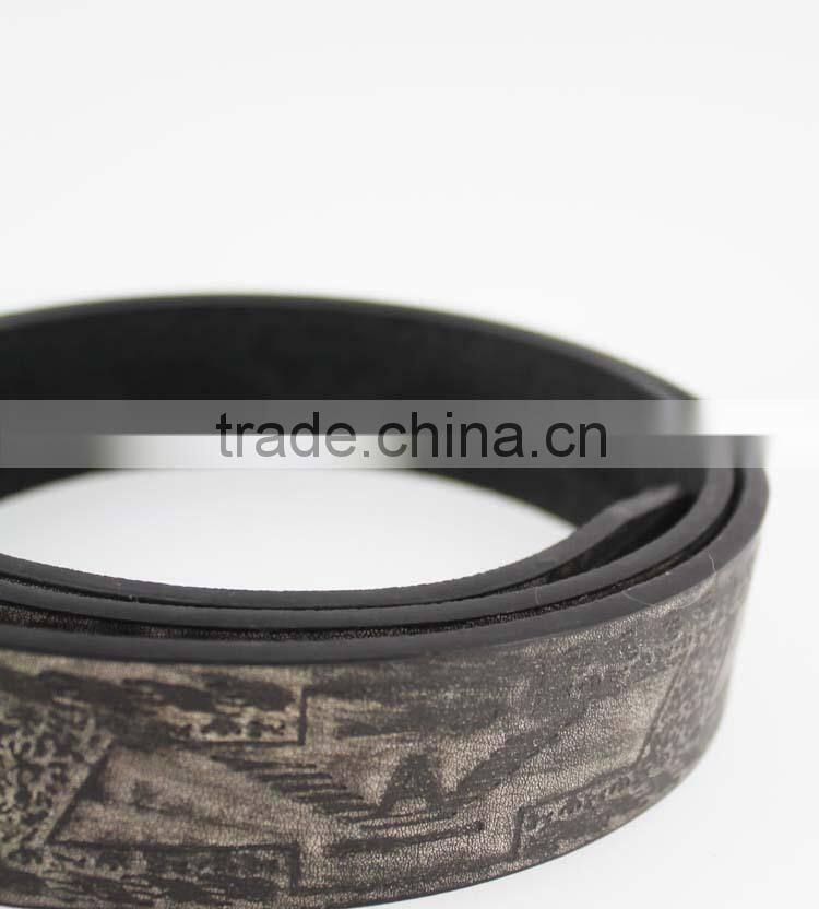 Fashion style black print pu leather belt for man with shiny metal square accessories in YiWu