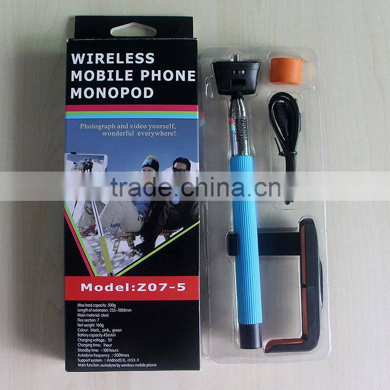 Handheld selfie monopod for mobile phone,wireless mobile phone monopod with color box