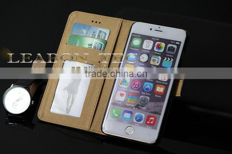 LEABON TEC new hot selling leather wallet case for iphone 6 plus, cell phone cover, mobile phone leather case for iphone 6 plus
