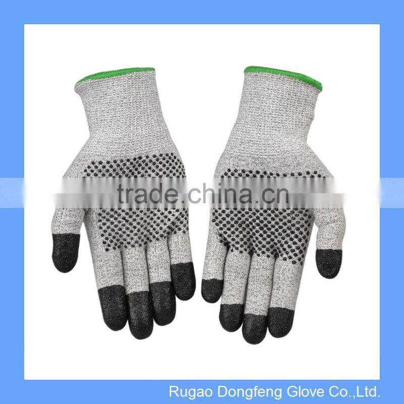 HPPE Fiber Dotted Glove with Nitrile Tips Level 3 Cut Resistant PU Finger Gloves