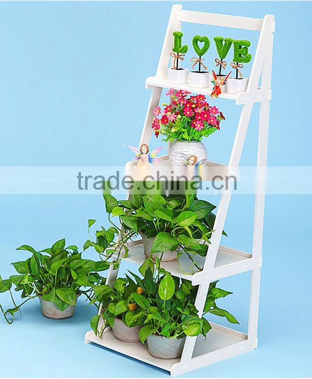 Decroative garden wrought wooden flower shelf