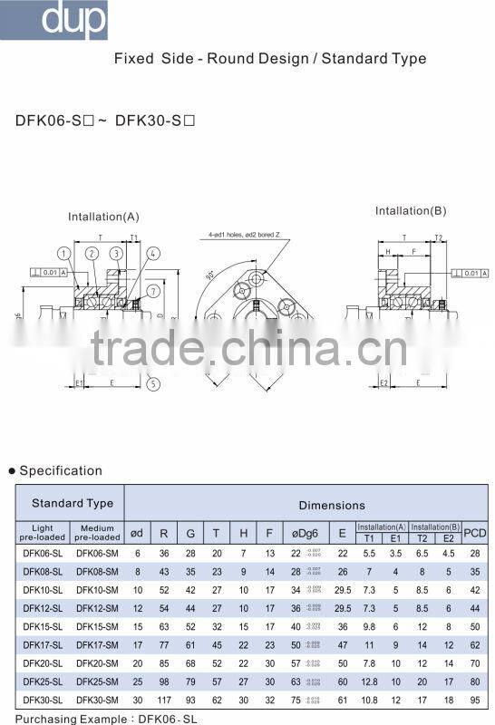 dup DFK-Linear Motion System Fixed Side Ball screw bearing Support Unit