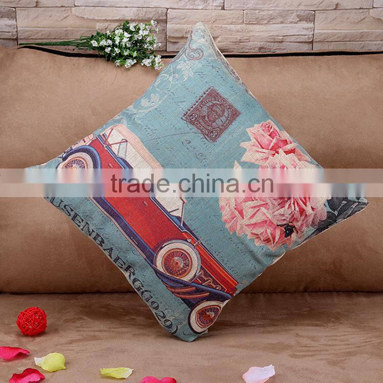 2015 digital printing cartoon car series cushion cover cotton and linen hold pillow