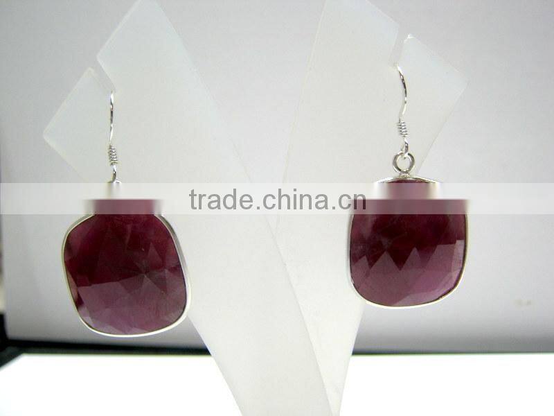 Multi Sapphire Tumble Natural Gemstones Earrings, 925 Solid Sterling Silver Earrings, Designer Facet Gemstone Dangle Earrings