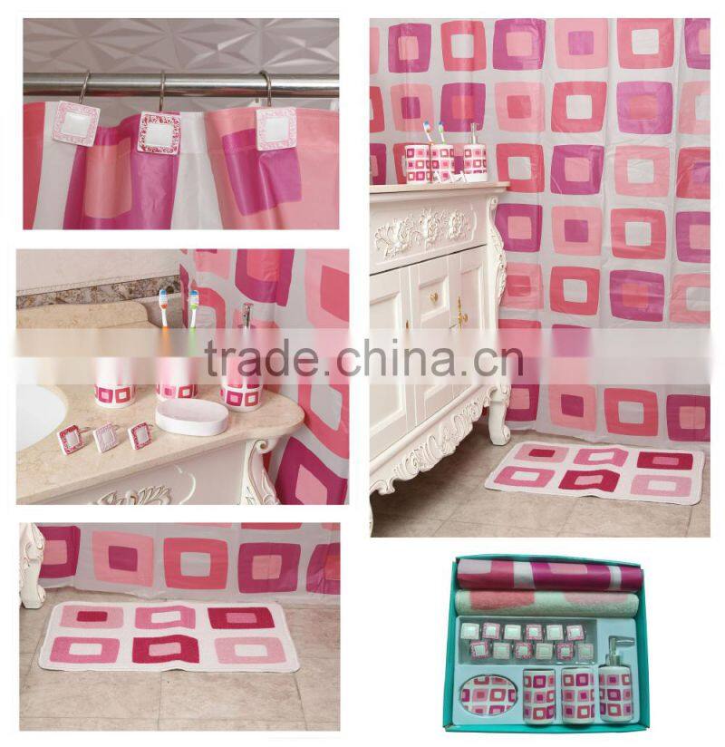 red square geometry pattern plastic bathroom accessories sets