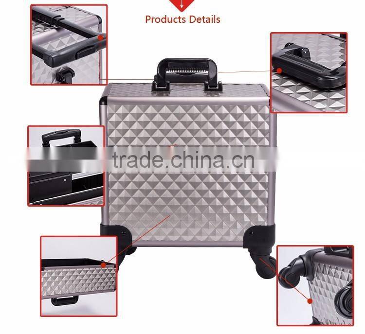 Professional Makeup Trolley Luggage Lighted Cases With Compartments