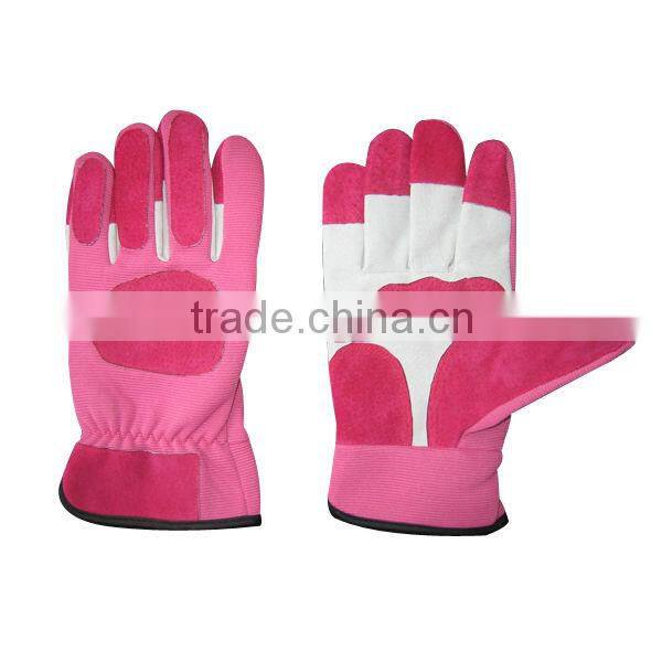 Pink color pig skin leather garden glove