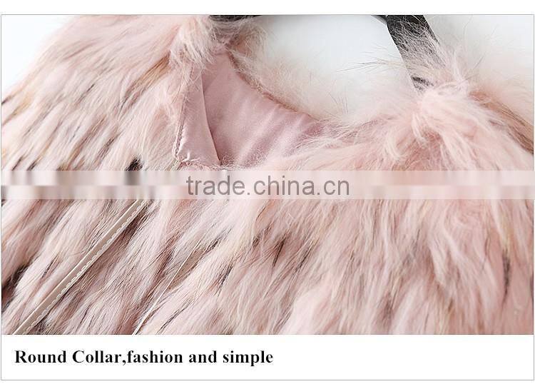 Wholesale High Quality Women Winter Knitted Raccoon Fur Shawl with Round Collar and Fur Balls