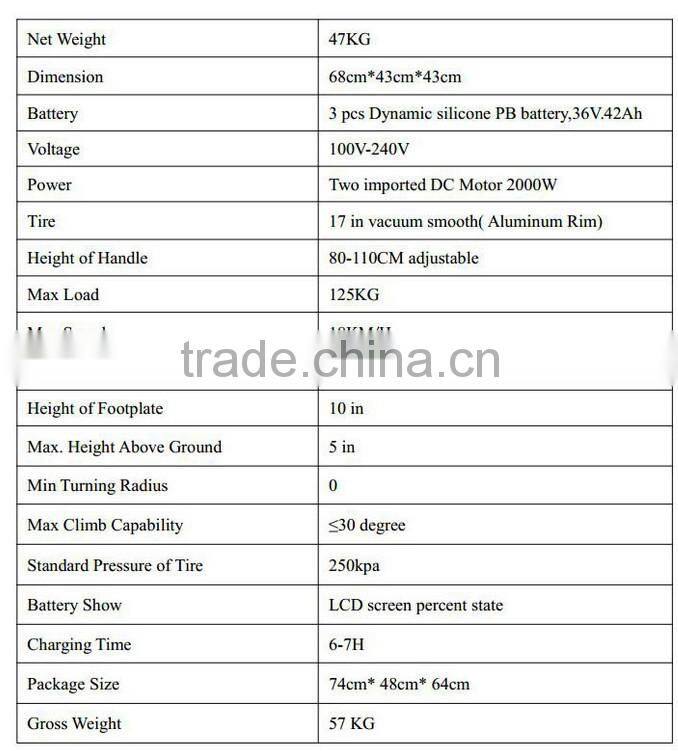 2015 NEW 2000W Self Balance Electric Scooter OB-C3 with 2 Wheels 17in/43cm Tire Lead acid 36V.42Ah Battery