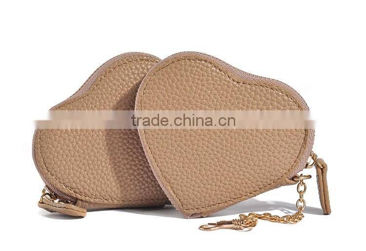 Khaki PU coin purse mini size heart shape coin case for lady
