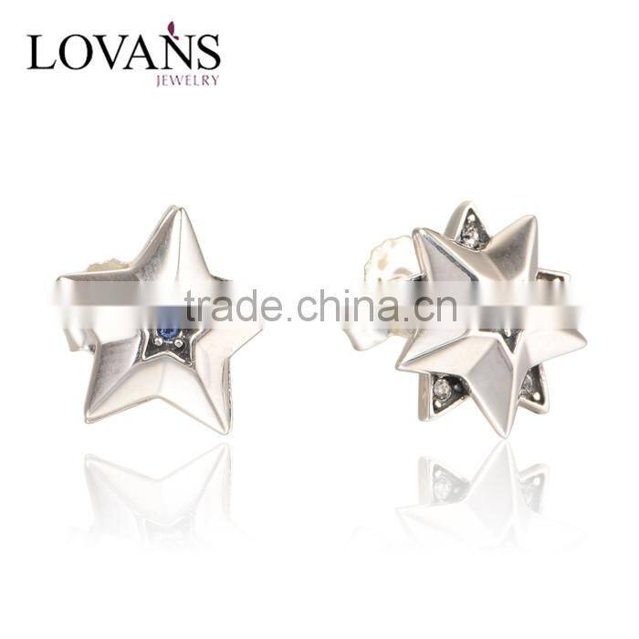 Simple Design Star Shape Stud Silver Earrings For Women