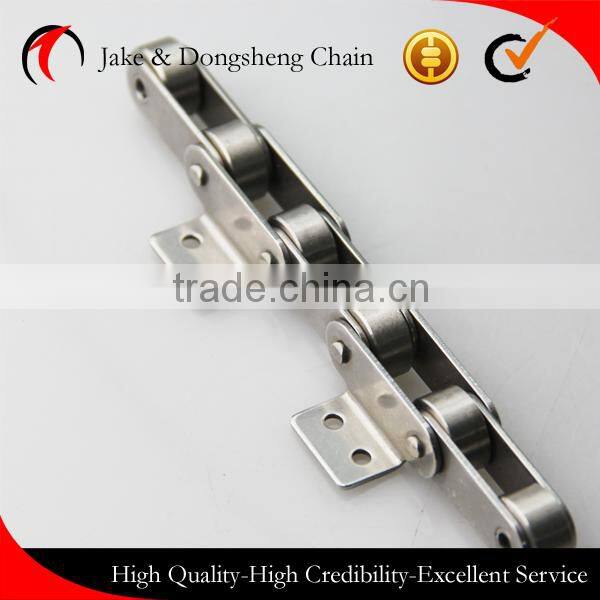 Double pitch conveyor chains inox SS304 C2042 for food line machine large/big rollers with attachments straight plate