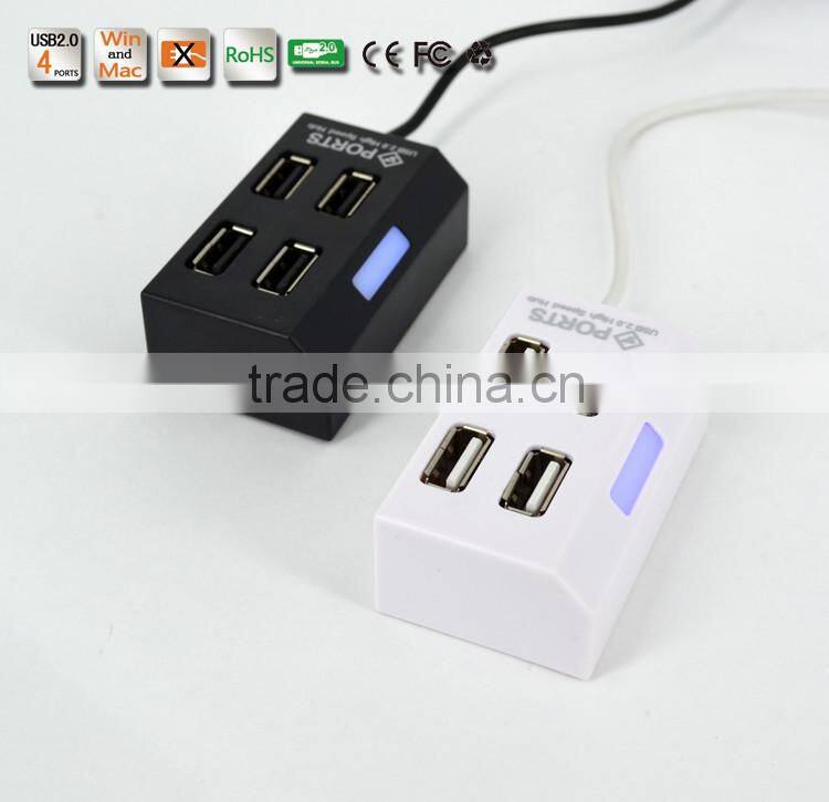 Wholesale T-type and Light Plastic Casing 480MBPS 4 port usb 2.0 hub with Led indicators