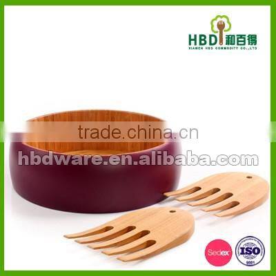 High quality salad bowl,bamboo salad bowl with server wholesale