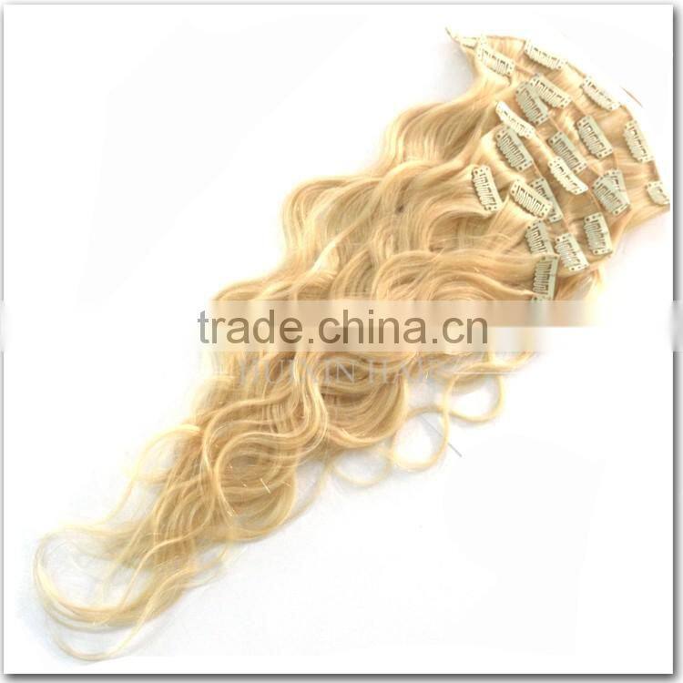 Blonde Cambodian Human Hair Wavy Clip In Hair Extension