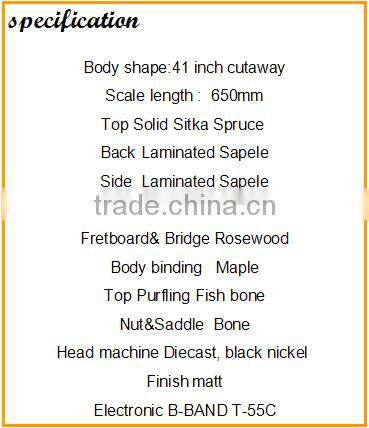 China musical instrument 41" Inlay rattan acoustic electric guitar