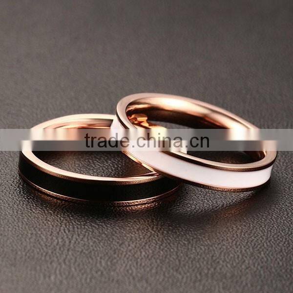 2016 Wholesale Korean White/Black Epoxy Rose Gold Plated Stainless Steel Ring