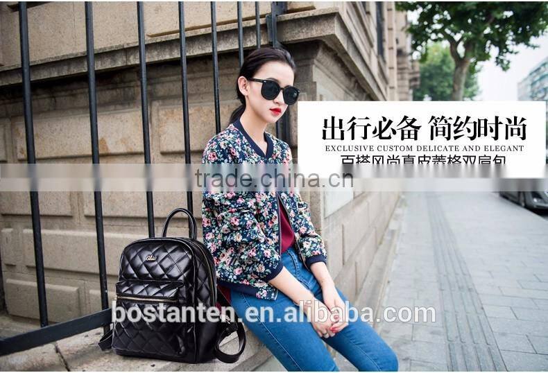 lattice style women waterproof leather backpack laptop shoulder bag zipper