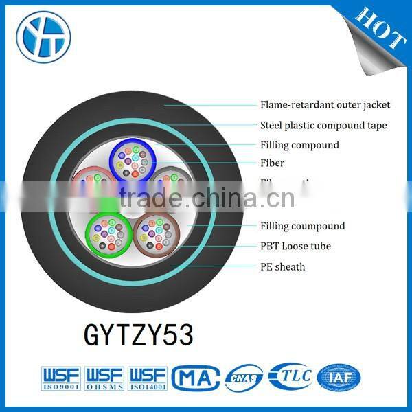 GYTZY53 fiber cablelayer filling loose tube PE sheath Corrugated steel tape armored PE sheath Flame-retardant fiber optic cable
