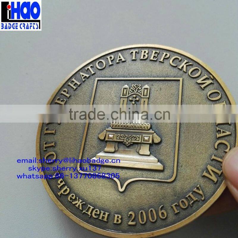 2016 High quality metal brass/copper 3D badge coins tokens for souvenir