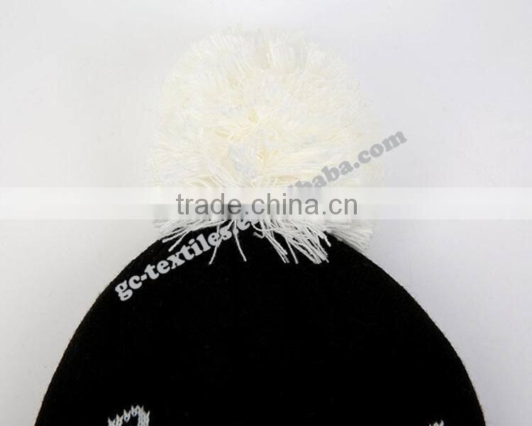 new product china manufacturer OEM CUSTOM LOGO winter fur pompons women fashion acrylic beanie hat and cap