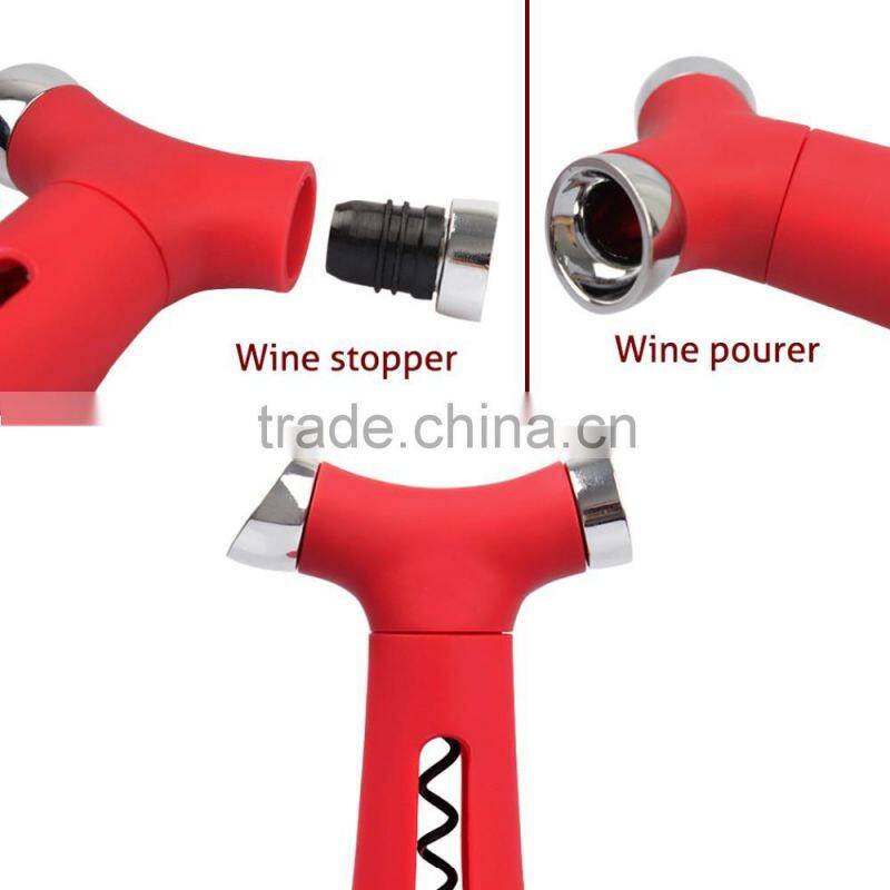 4 in 1 Wine Opener-Screwpull Corkscrew with Pour Spout, Bottle Stopper, Wine Foil Cutter