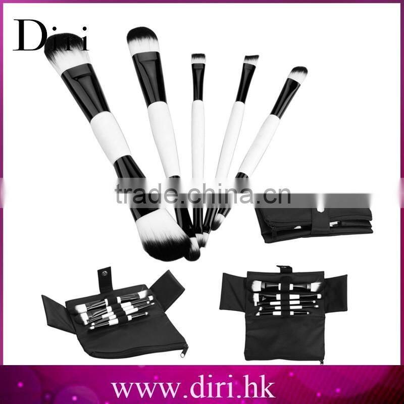 5pcs Animal Hair Wood Wand Makeup Brush Set Cosmetic Travel Make Up Brushes With a Beauty PU leather Bag