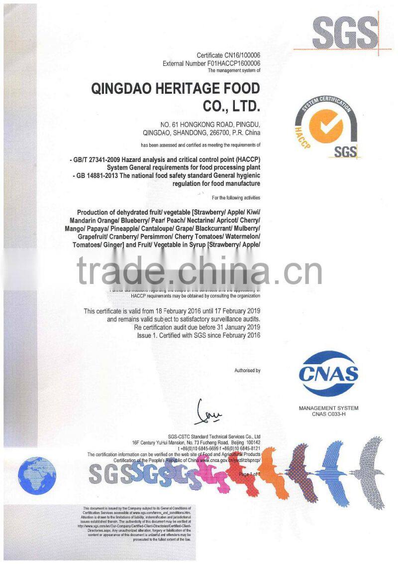 EU Standard Dried Tangerine Wedges Dehydrated,Preserved tangerine wedges