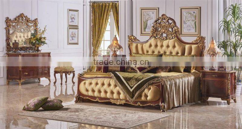 Luxury European style wooden carving solid wood bedroom set