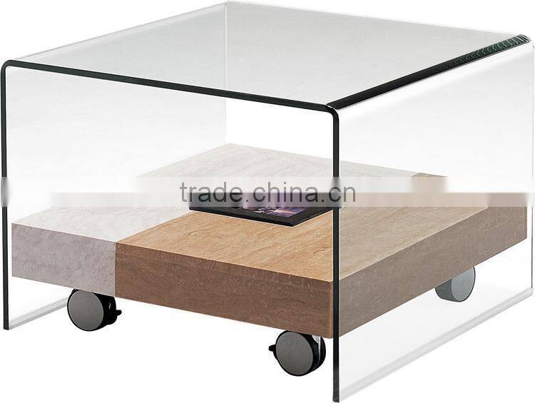 modern living room furniutre glass side table with wheels