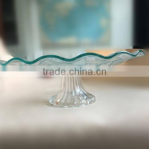2015 new clear round glass plate with stand,fruit glass plate,cake stand plate
