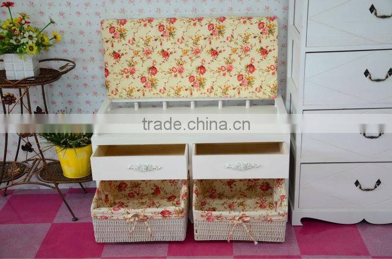 2015 popualr Wooden cabinet with wicker drawers