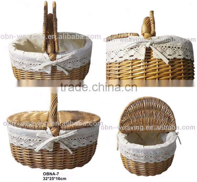 Wholesale cheap fruits food wicker hamper mini empty picnic willow basket with cover