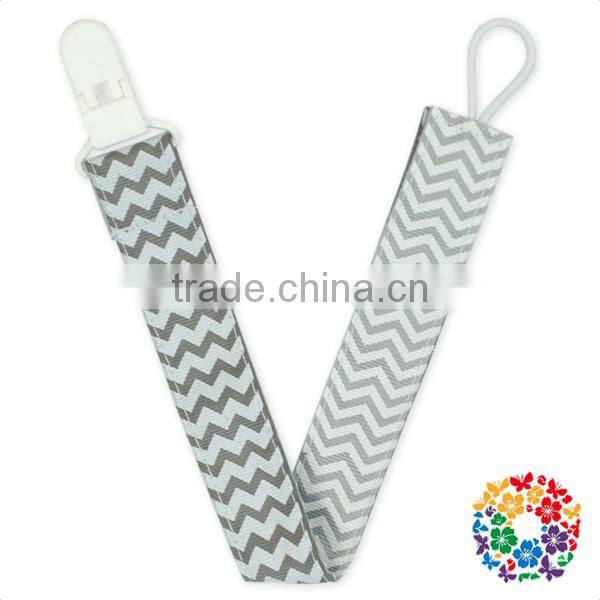green narrow chevron ribbon white plastic pacifier clips
