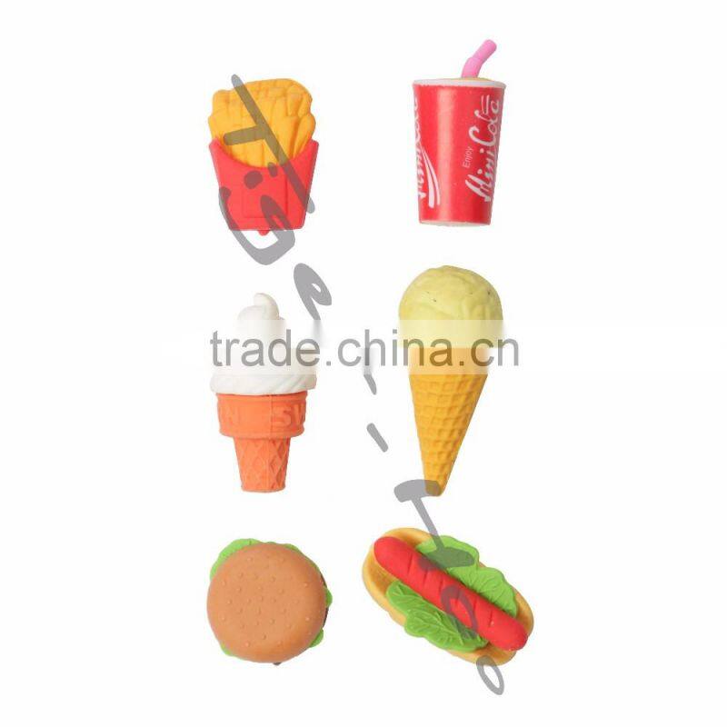 Custom Shape Novelty 6 PK Snack Shaped Eraser For Pencil
