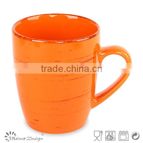 Antique orange color glazed stoneware china ceramic mug